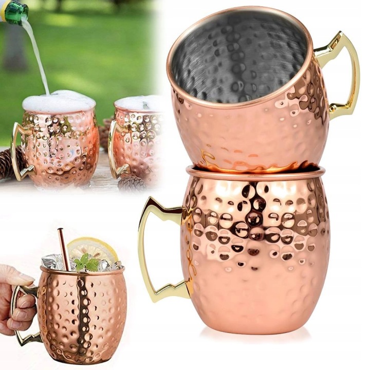 Hrnek na vodu 530 ml 2 kusy měděný kladívkový