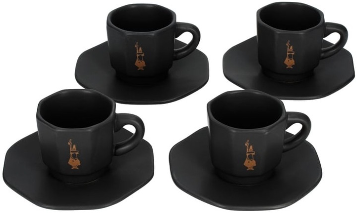 Bialetti Sada 4 šálků s podstavcem na espresso Černá