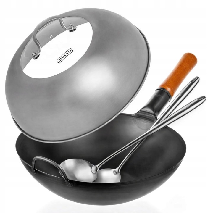 Yosukata Wok 34cm Sada Víčko Špachtle Naběračka Indukce Plyn Ploché Dno