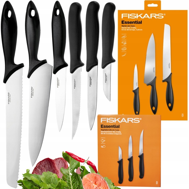 Fiskars Komplet Nožů 6 x Nůž Šéfkuchaře Chleba Essential