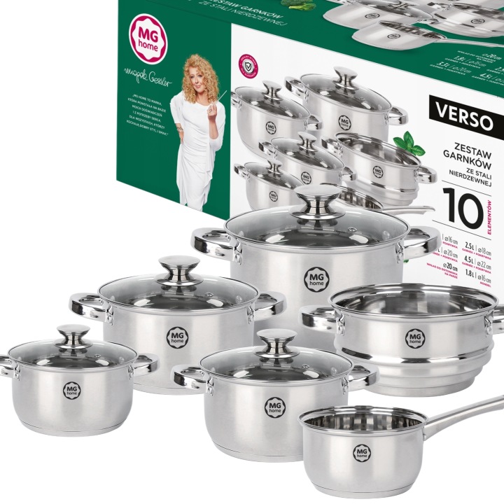 Sada Hrnců Mg Home Verso Ocelová Sada 10 Kusů Inox Indukce