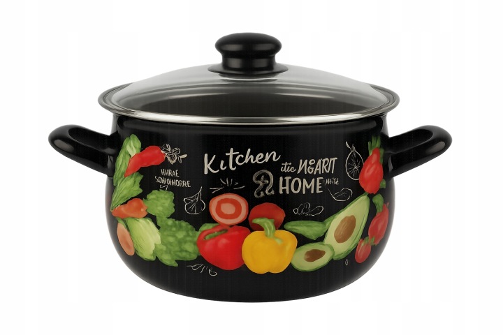 Hrnec Smaltovaný Barelový S Víkem Černý Zelenina Smalt 6,2L 24CM