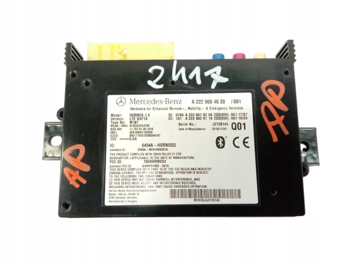 module BLUETOOTH A2229004520 Mercedes-Benz C-klasa IV (2014- ) W205