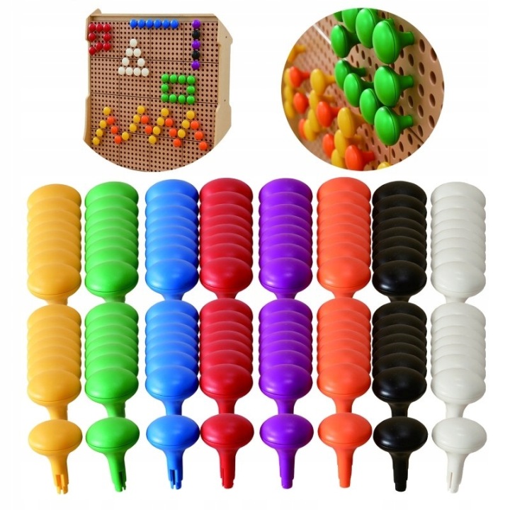 MASTERKIDZ кольорові кілочки JUMBO великі для дошки STEM 128 шт. 8 кольорів