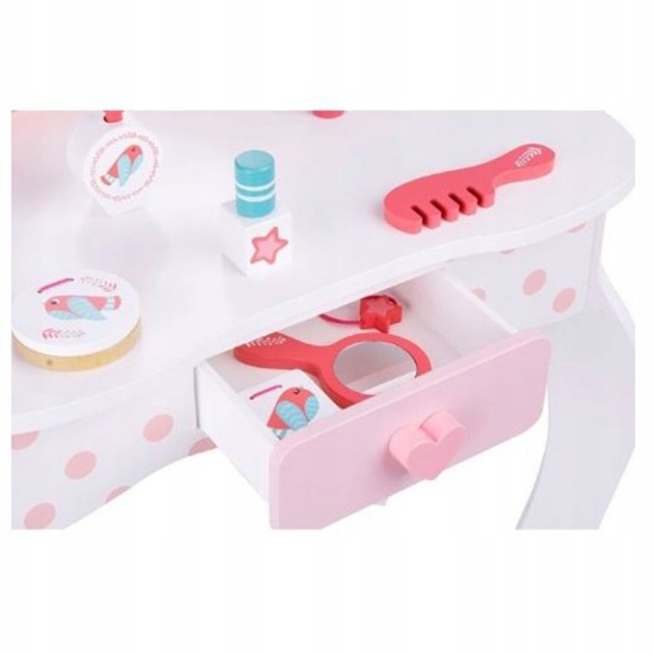 TOALETKA RÓŻOWA DREWNIANA Z KRZESEŁKIEM TOOKY TOY Seria TOOKY TOY