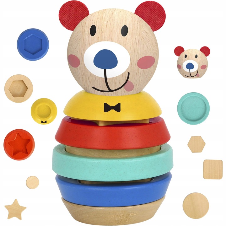 TOOKY TOY MIŚ PIRAMIDKA UKŁADANKA DREWNIANA MONTESSORI SORTER