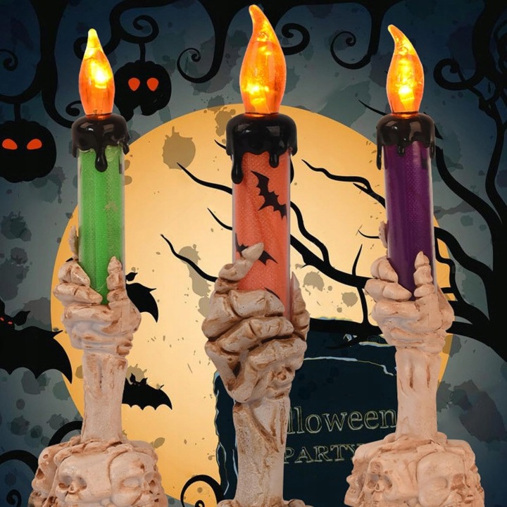Led Svíčky Halloween 3KS Kostra Barevné Dekorace Na Stůl Zahradu