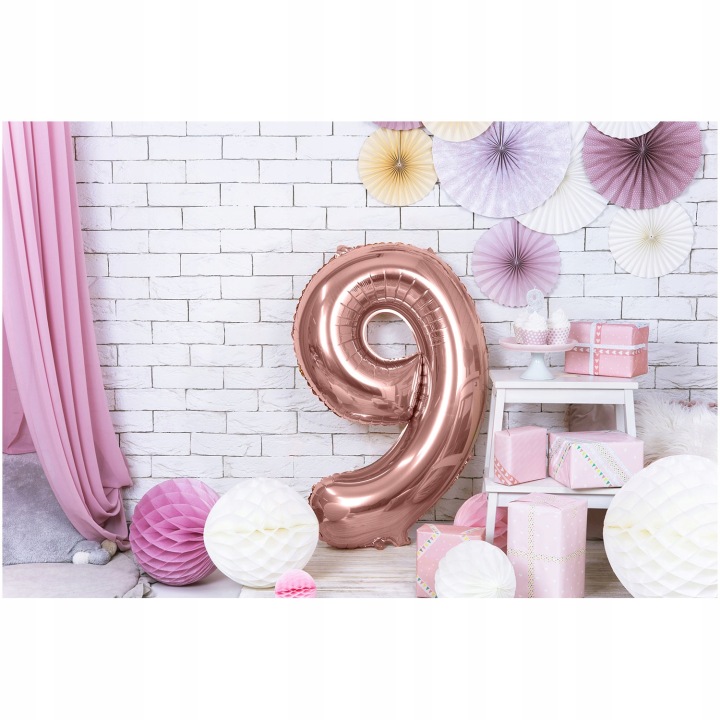 Повітряна кулька фольгована PartyDeco рожево-золотий цифра 9 34" — фото 6
