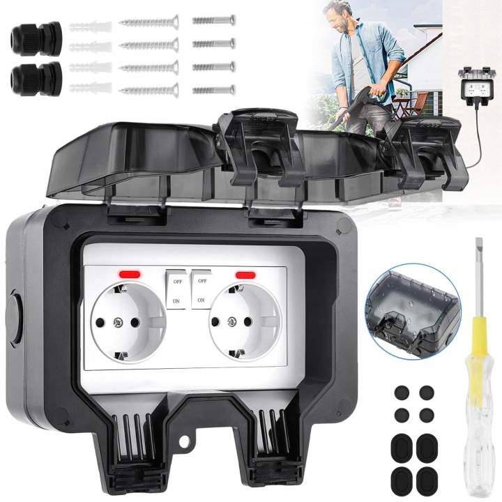Elektrická Zásuvka IP66 Dvojitá S Vnějším Spínačem 220-250 V