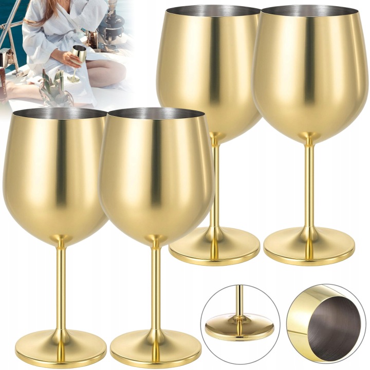 Elegantní Skleničky Na Víno Z Ginu Ocelové Zlato 500 ML 4 Ks Na Oslavy
