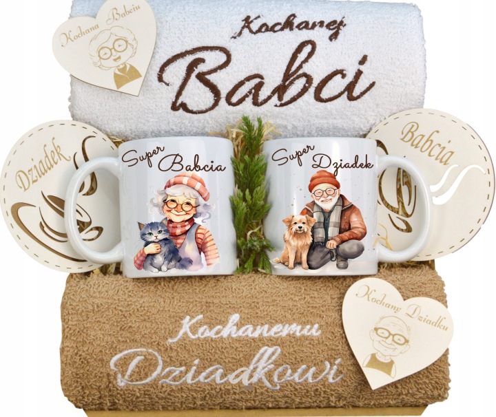 Velký Set Pro Babičku Dědečka Na Den Ručníky Hrnečky Magnety Dědečkům Koš