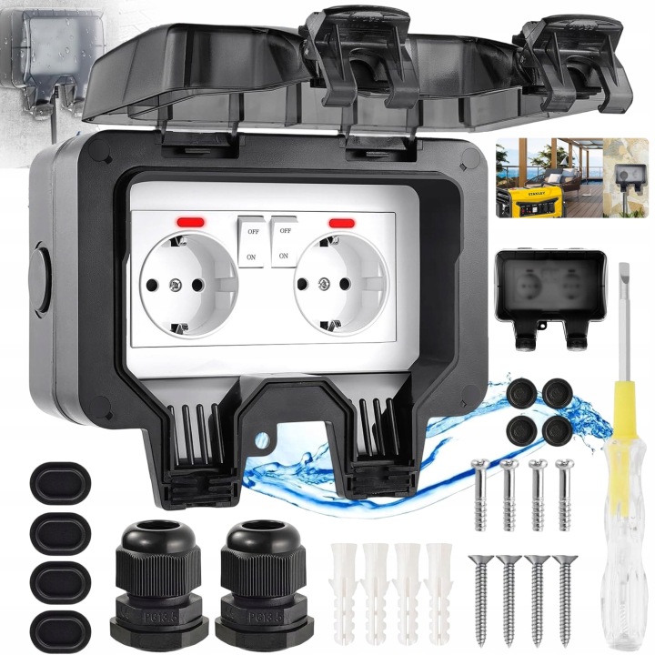 Dvojitá Venkovní Elektrická Zahradní Zásuvka Vodotěsná 220-250V IP66