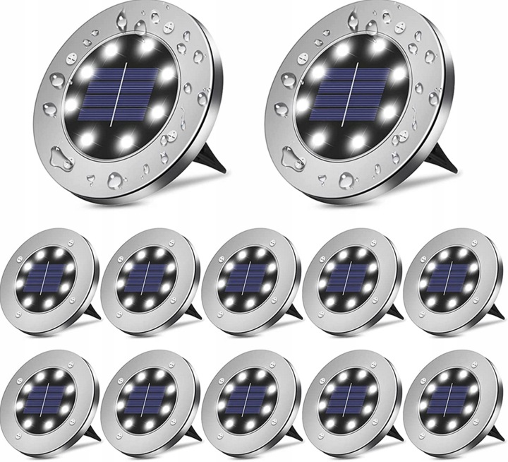 Solární Zahradní Led Nájezdové Světla IP65 Bílé 12 Ks Zapichovací Disk Zemní