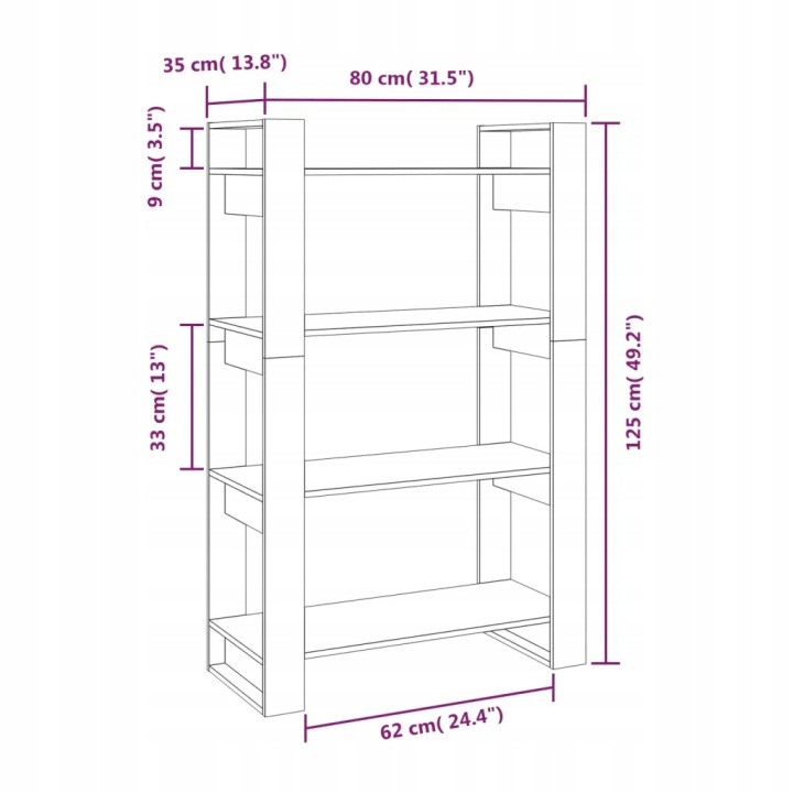 vidaXL Стелаж на книжки/відділення, сірий, 80x35x125 см, сосновий — фото 7