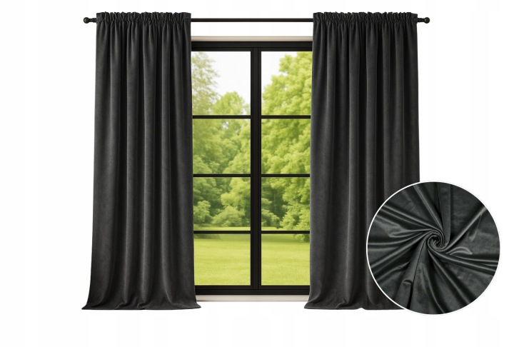 2x Závěs Grafitová Hrubá 210x230 cm elegantní obývací pokoj Tmavě Šedá
