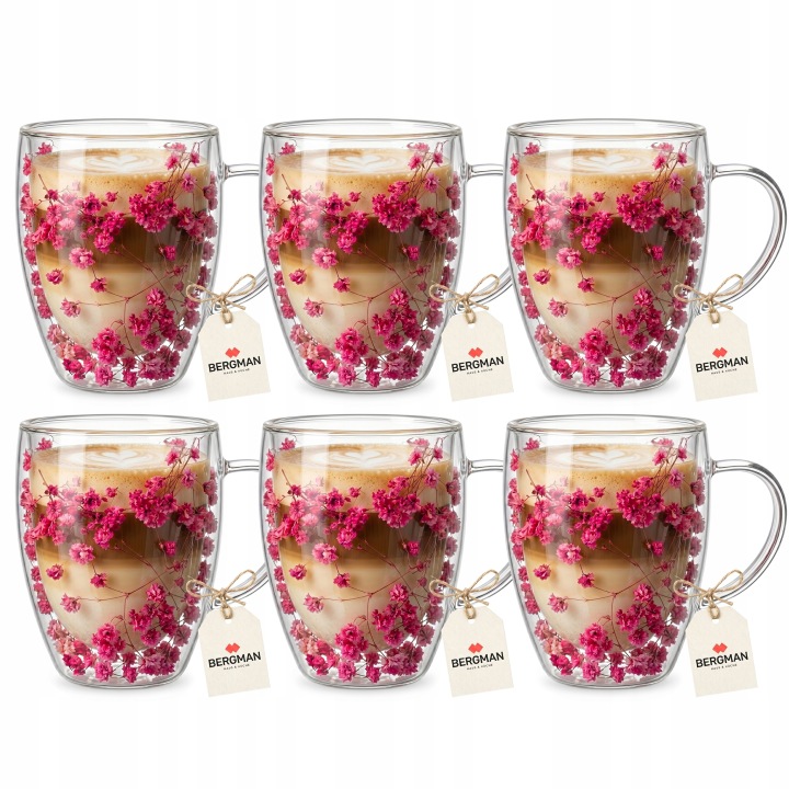 6 x Termosklenice Na Kávu Latte Čaj Květiny S Dvojitým Dnem 350 ml