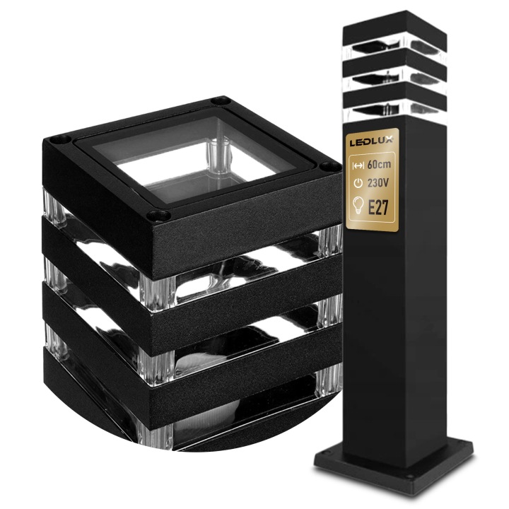 Stojací Led zahradní lampa E27 60 cm Ozdobná, Černá