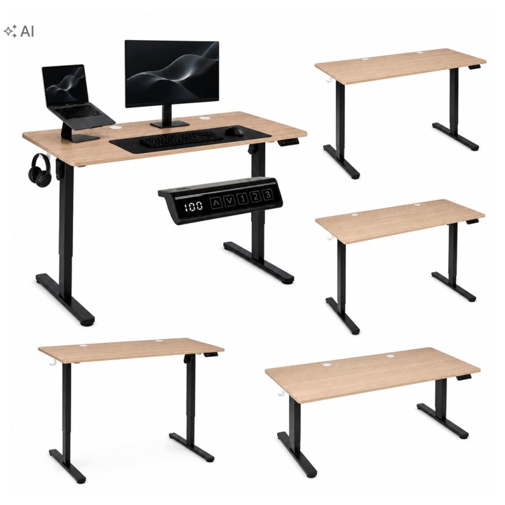 Elektrický psací stůl 140 x 60 cm s nastavitelnou výškou 72-118 cm v světlém dubu