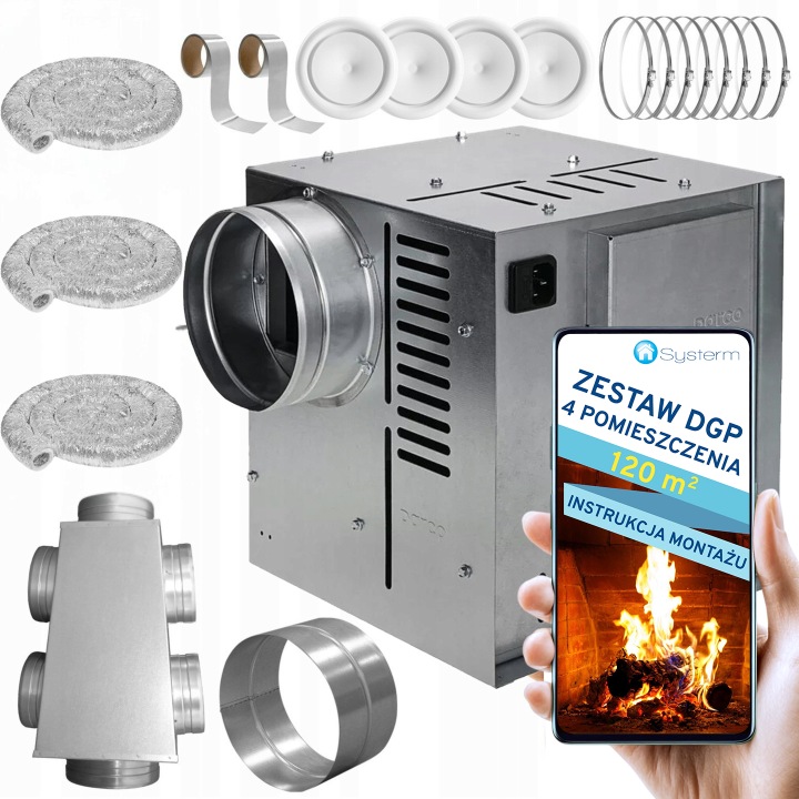 Krbová Turbína Krbový ventilátor Set Dgp 4 místnosti 120 m2