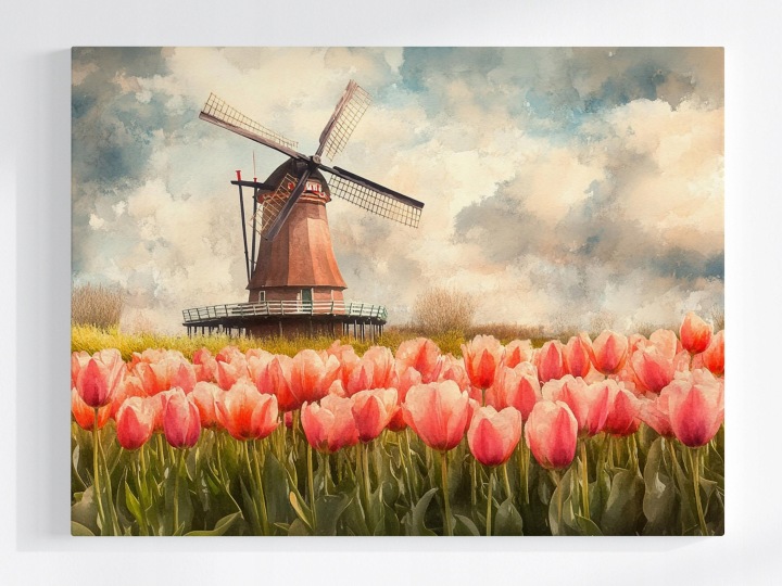 Plakát Krajina Nizozemsko Tulipány Ventilátor 100x75