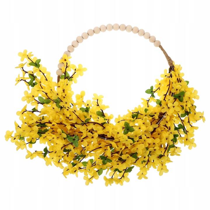 Штучний віночок квітковий з дерев'яними намистинами, жовтий — фото 4