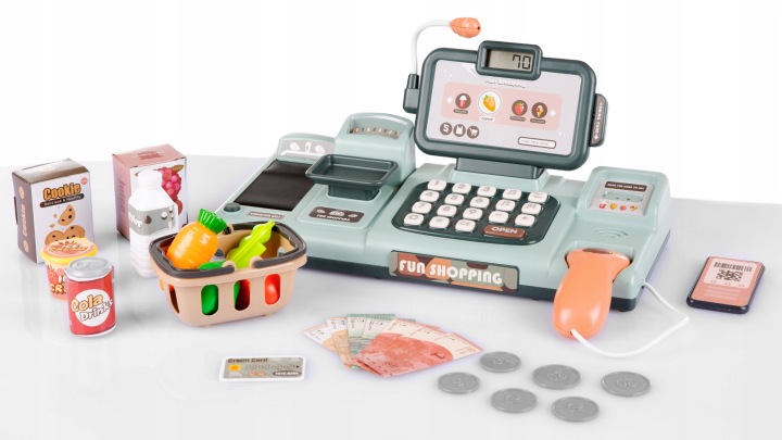 KASA FISKALNA DLA DZIECI AKCESORIA KOSZYK SKLEP Seria KASA FISKALNA