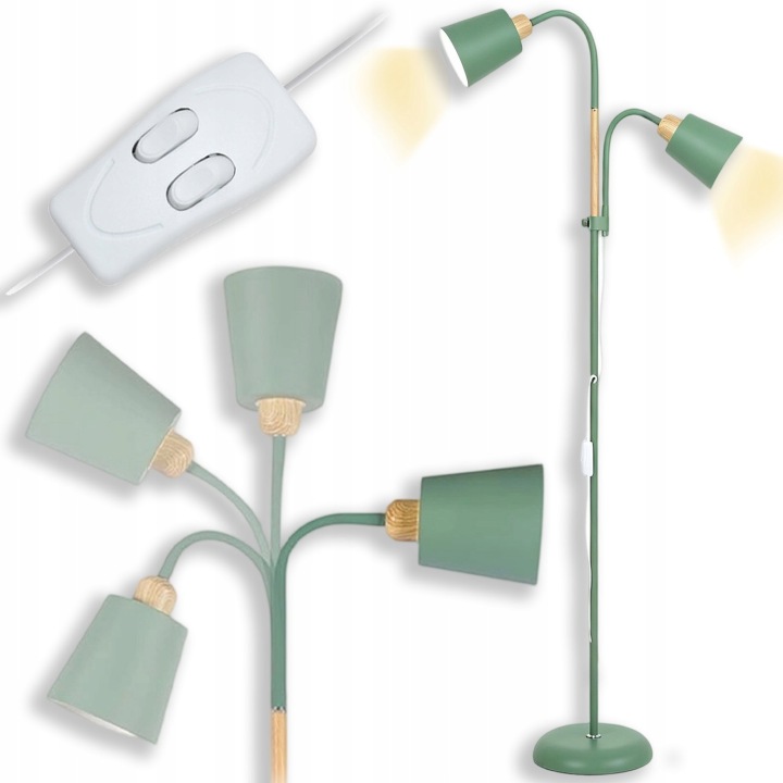 Stojací Lampa Na Čtení Dvojitá 2XE27 Nastavitelná Zelená Led