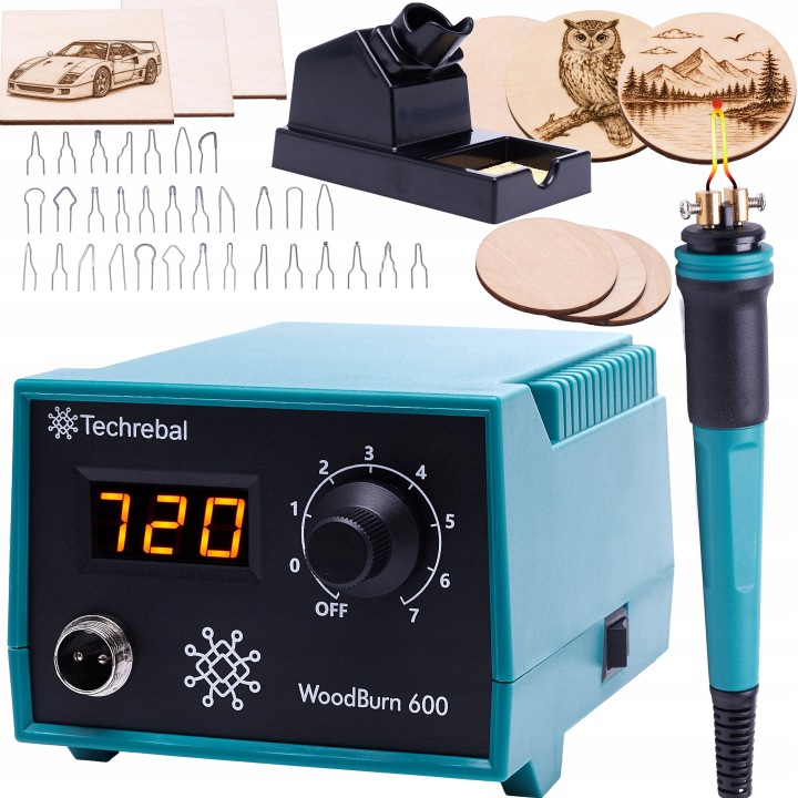 Pyrograf Vypalovací stanice na dřevo Techrebal WoodBurn 600 LCD 30 hrotů
