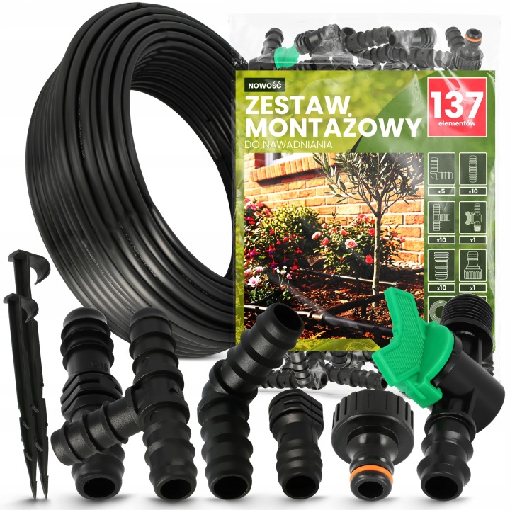Zavlažovací Linka Trubka Pe 16 mm 100 m Sada pro zavlažování zahrady Sadu 137 ks