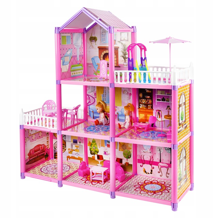 LARGE COTTAGE VILLA FOR DOLLS + COT SLIDE FURNITURE 2 DOLLS Brand click4TOYS