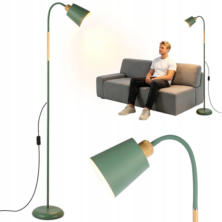 Stojací podlahová lampa E27 150 cm Loft pro čtení kovová zelená
