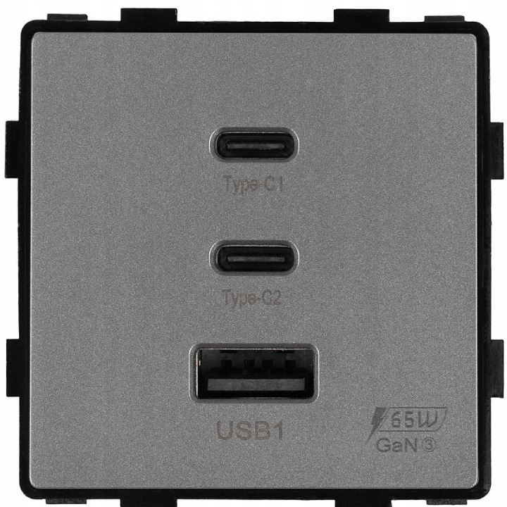 Modul Rychlá Nabíječka Usb A 2xC 65W DC Smart Home Vložka Do Rámečků Šedá