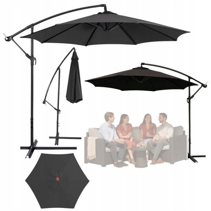 Zahradní Slunečník Boční s regulací sklonu, potah 350 x 250 cm Antracit