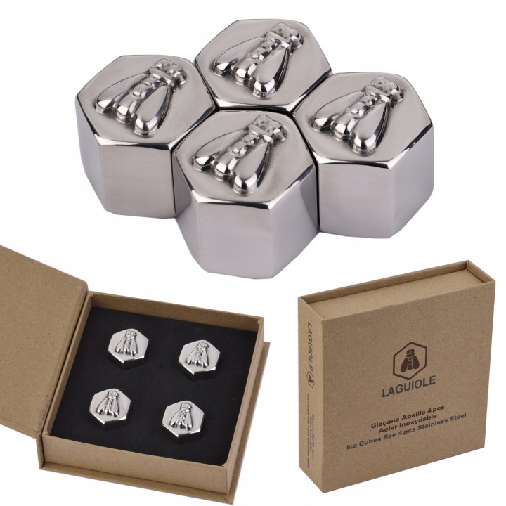 Cubes Bee na whisky x 4 chladicí kovové kostky Laguiole jako dárek pro