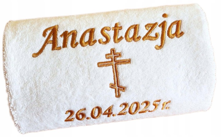 Ručník na křtiny Pravoslavný se jménem datum kříž Dárek křest suvenýr