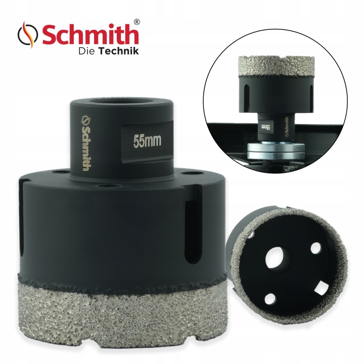 Korunkový Vrták s diamantovou korunkou 55 mm M14 pro suché dlaždičky Schmith