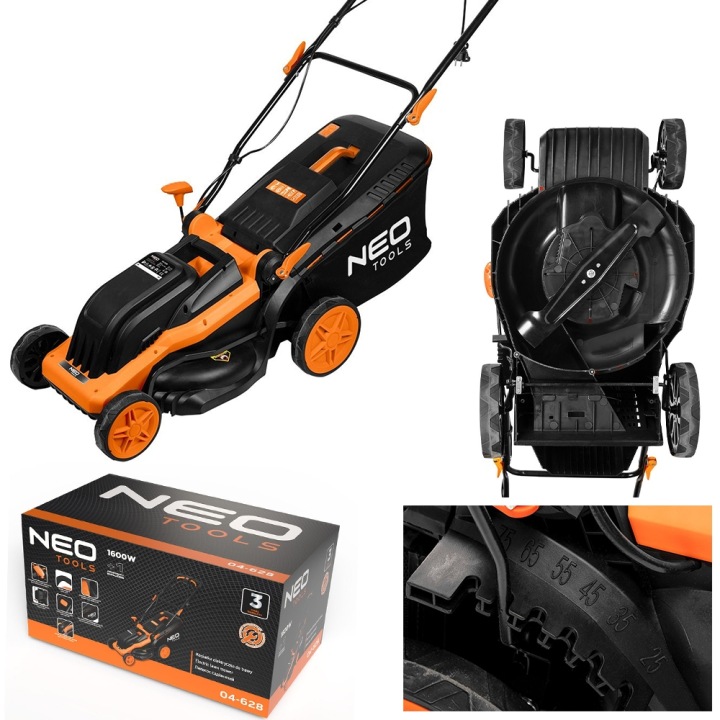 Sekačka 1600W, záběr 380 mm, koš 45 l Neo Tools 04-628