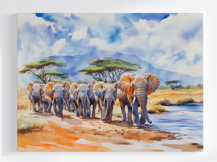 Plakát Fauna Afrika Indie Slon Sloni Stádo Rodina 100x75