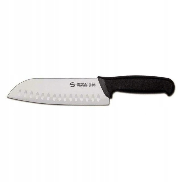 Nůž Santoku Sanelli Ambrogio Supra, s vroubkovanou čepelí (Granton), 18 cm