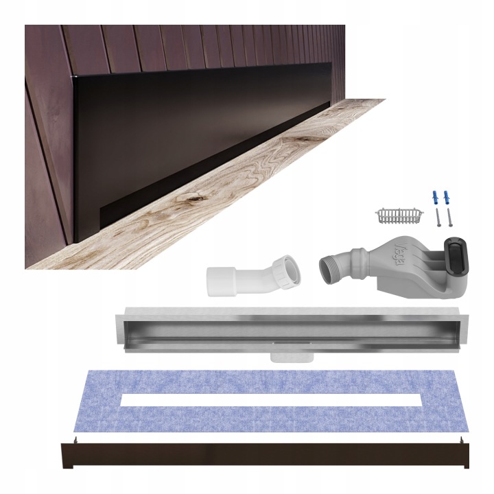 Lineární odtok na stěnu 80 cm, černý sifon Viega Wall Waterway