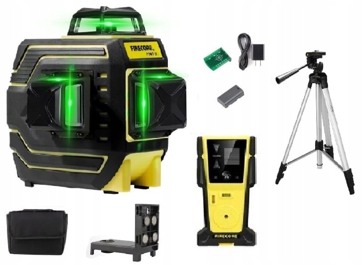 Laserová Vodováha Firecore F94T-XG Zelený Paprsek IP65 Detektor Stativ