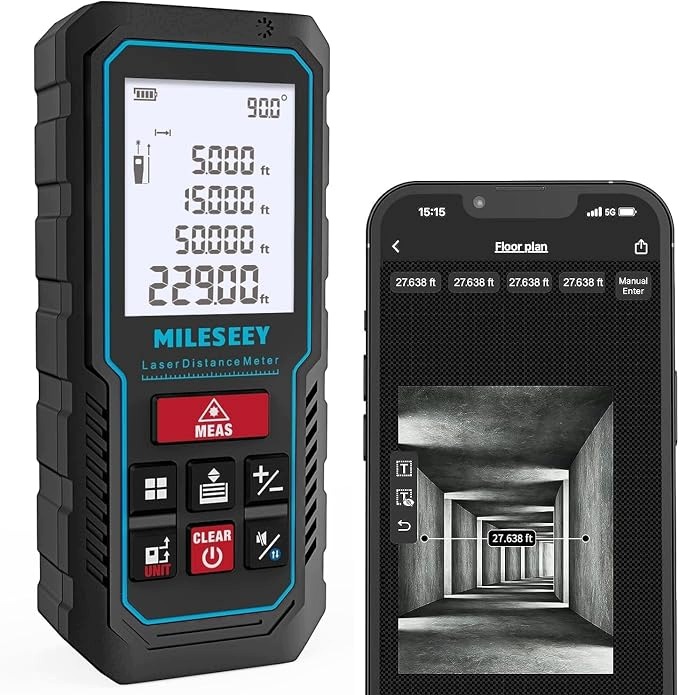 Laserové měřící zařízení Mileseeye 70M s aplikací pro telefon, černé