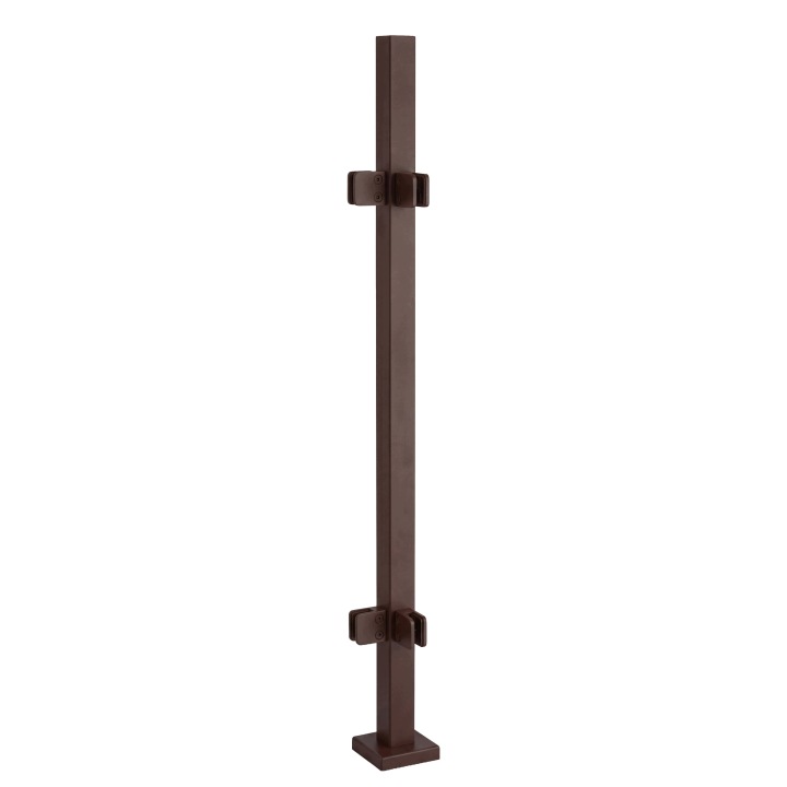 Rohový sloupek 100 cm pro skleněné zábradlí 40x40 Hnědý 4 držáky Loft