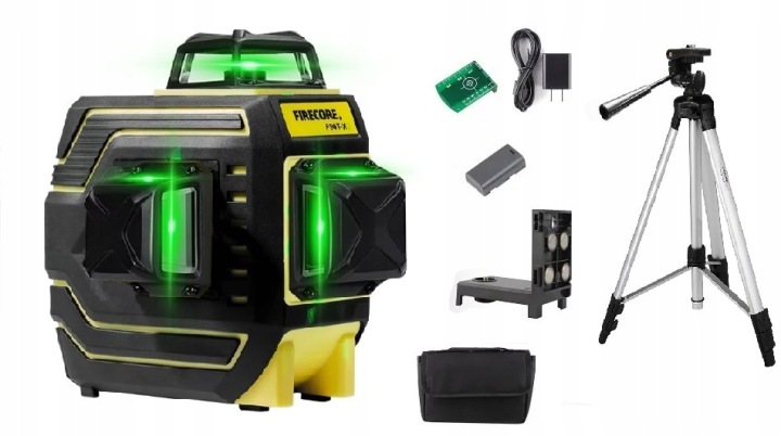 Laserová Vodováha Firecore F94TXG Zelený Paprsek IP65 Alu Stativ Pro Úkosy