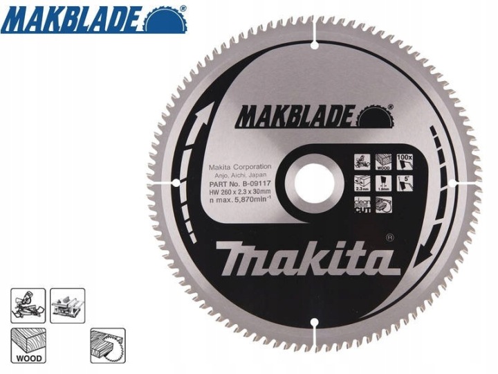 Řezací kotouč na dřevo MakBlade 260x30100z B-Makita