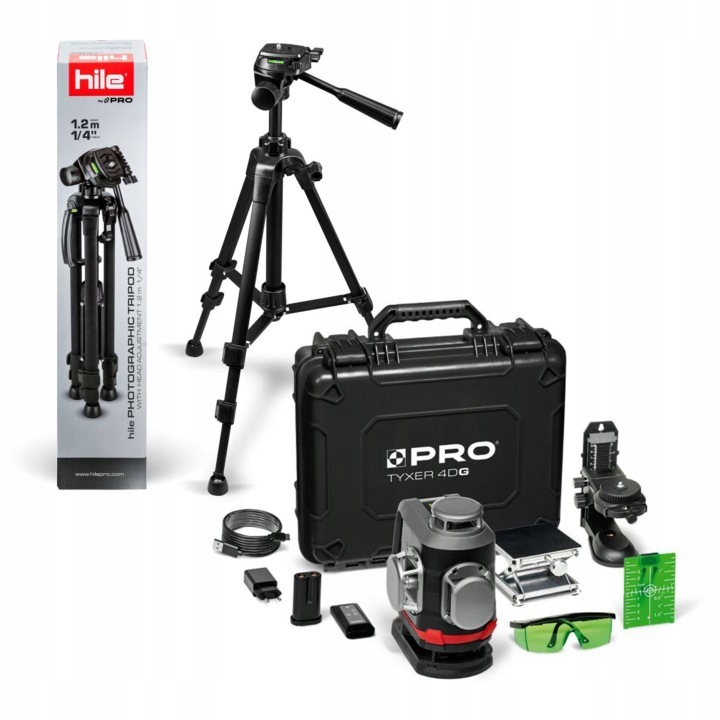 Křížový laser 360 Tyxer 4DG SadaPLUS stativ pro laser Hl L1201 zelená