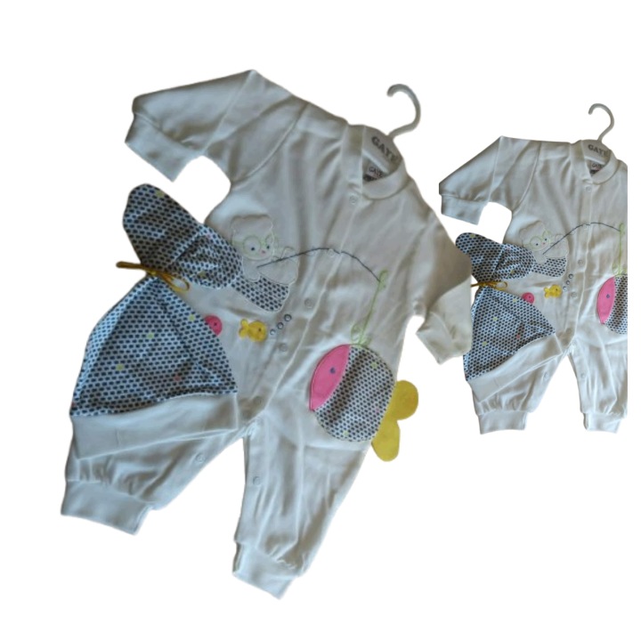 Pajacyk czapka dla dziewczynki bawełna zapinany na zatrzaski