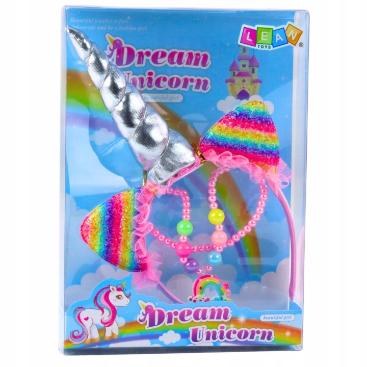 Набір Пов'язка Єдиноріг Вуха Ріг Намисто Кольорові Lean Toys — фото 3