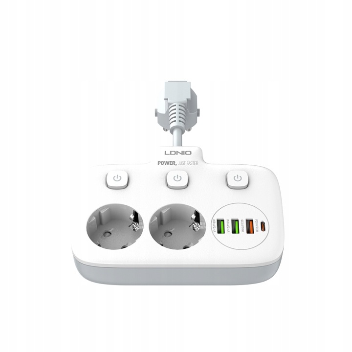 3 USB/1 typ C Inteligentní napájecí konvertor s 2 zásuvkami Eu