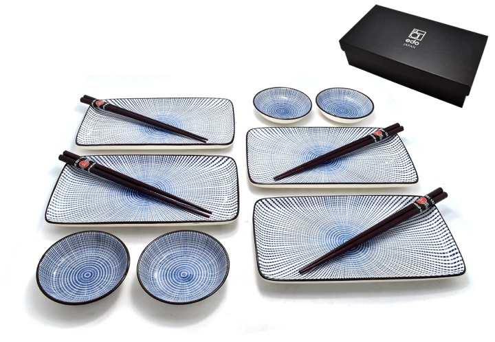 Sada na sushi pro 4 osoby Tokusa Blue Raundo Brown Box